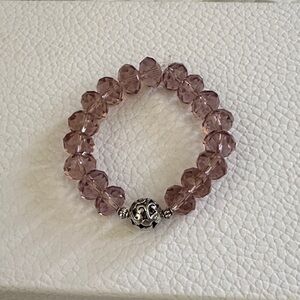 NWOT Czech Crystal Amethyst Beaded Stretchy Bracelet with Silver Accent